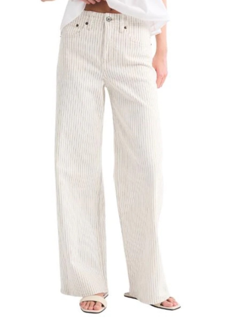 Oat New York Cream Pinstripe Wide-Leg Jeans